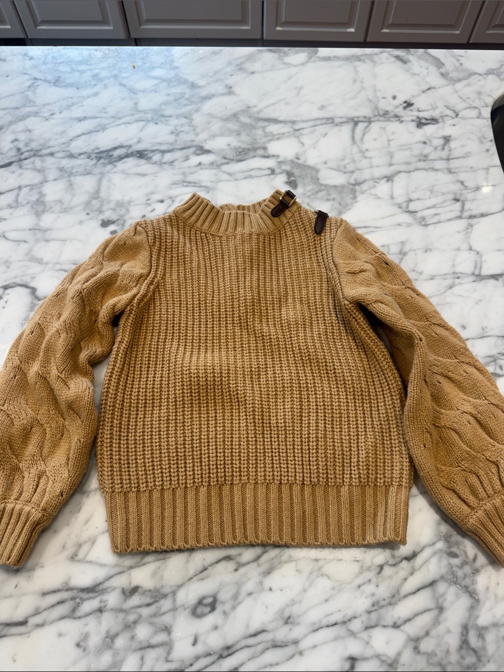 Janie and Jack Camel Cable-Detail Turtleneck Sweater